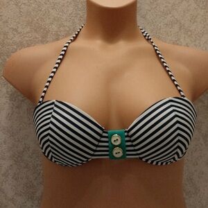 Xhilaration Navy and White Chevron Striped Bikini Top